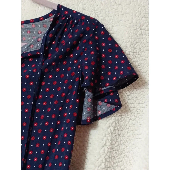 Draper James XS Blue Floral Dot Flutter Sleeve Peasant Boho Top Keyhole Tie Neck - Picture 7 of 11